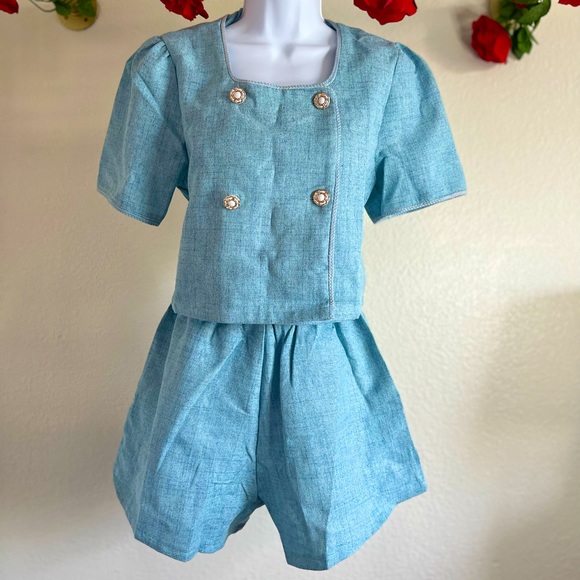 Tweed Top and Short Coordinates/Pink/Blue/Nude - Picture 2 of 3